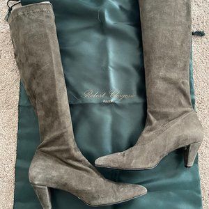 Robert Clergerie Paris green suede Lizard Velours stretch boots 8.5